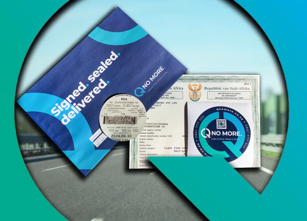 A sealed Q No More delivery pack with a new licence disc